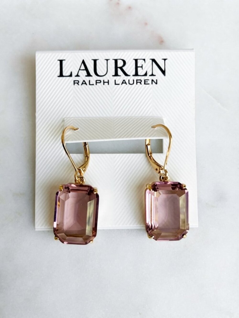 NWT Lauren Ralph Lauren Blush Pink Stone Drop Earrings Gold Tone